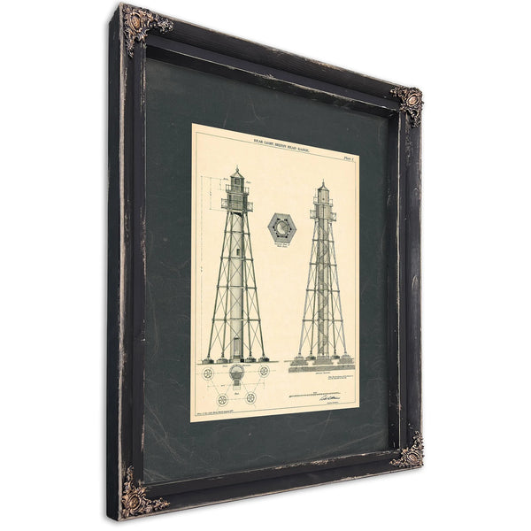 The Keepers Vigil Hilton Head Range Light Blueprint — Ebony Framed Canvas Print | Bella Frye