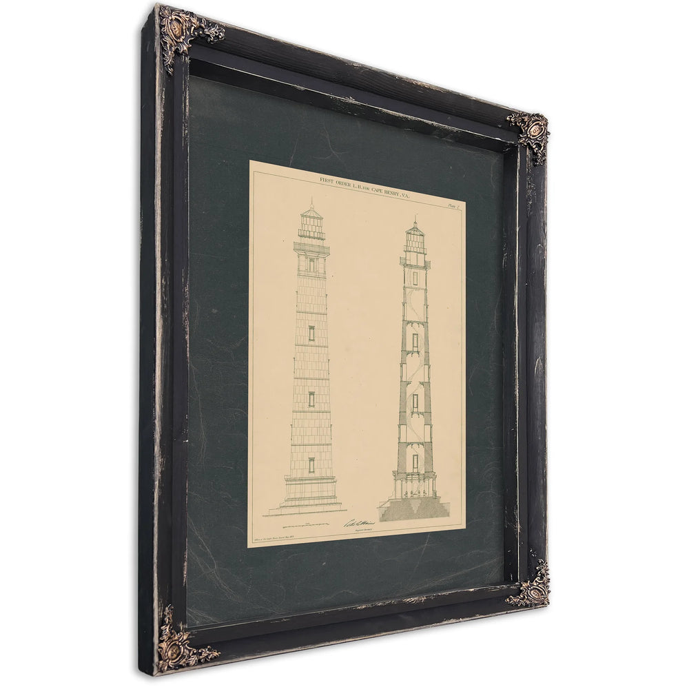The Keepers Ascent Cape Henry Lighthouse Blueprint — Ebony Framed Canvas Print | Bella Frye