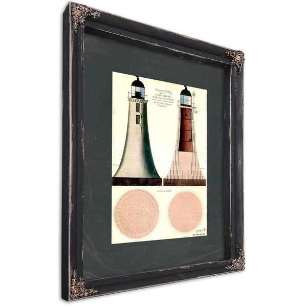 The Keepers Vigil Minots Ledge Lighthouse Blueprinta — Ebony Framed Canvas Print | Bella Frye