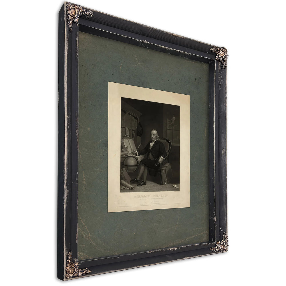 Benjamin Franklin Born in Boston Jany 17th 176 Died in Philadelphia April 17th 179 1847 — Ebony Framed Canvas Print | Bella F