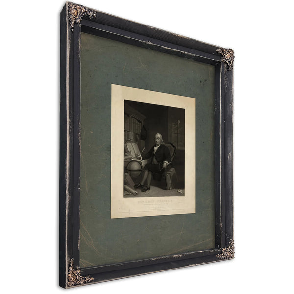 Benjamin Franklin Born in Boston Jany 17th 176 Died in Philadelphia April 17th 179 1847 — Ebony Framed Canvas Print | Bella F