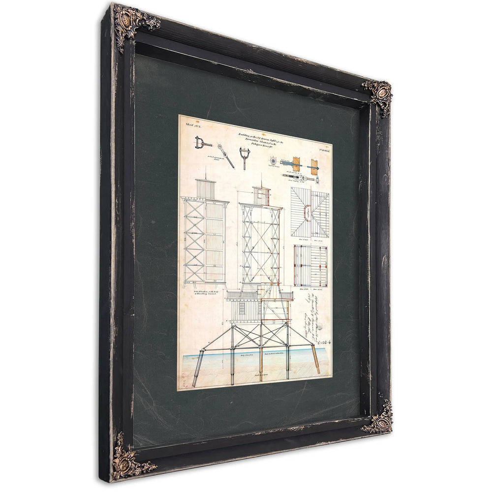 The Keepers Skeleton Brewerton Channel Lighthouse Blueprint — Ebony Framed Canvas Print | Bella Frye