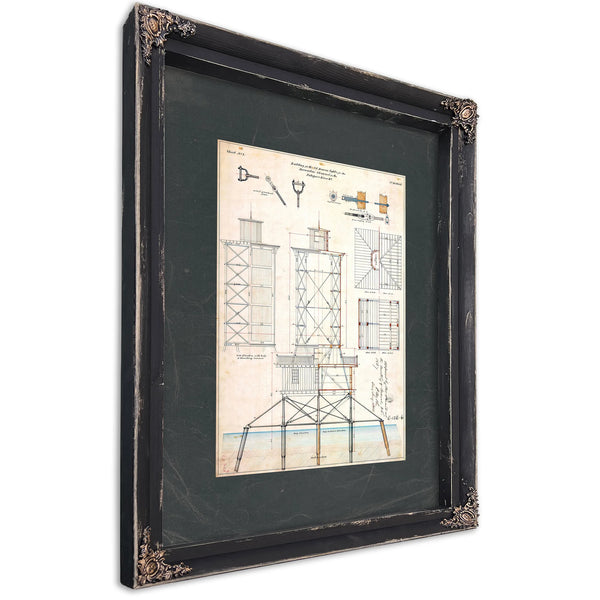 The Keepers Skeleton Brewerton Channel Lighthouse Blueprint — Ebony Framed Canvas Print | Bella Frye