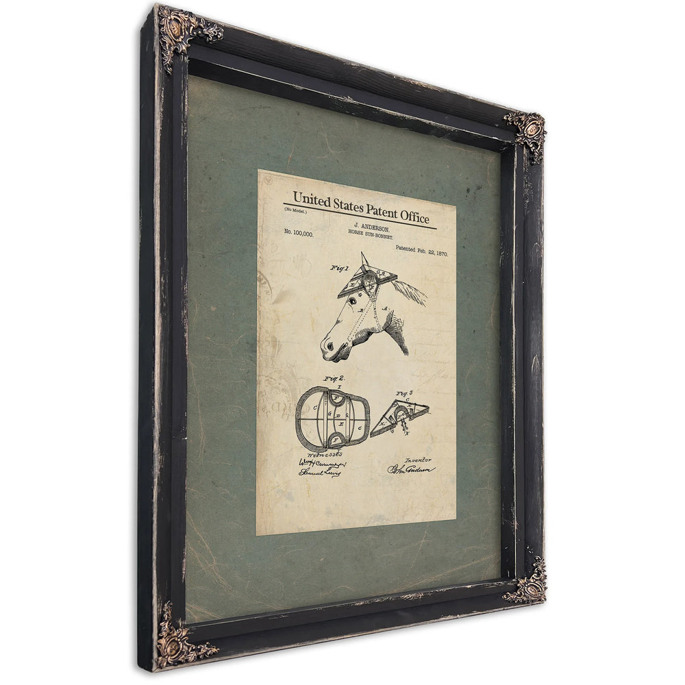 Us Patent No. 1 Horse Sun Bonnet by J Anderson February 22 187 — Ebony Framed Canvas Print | Bella Frye