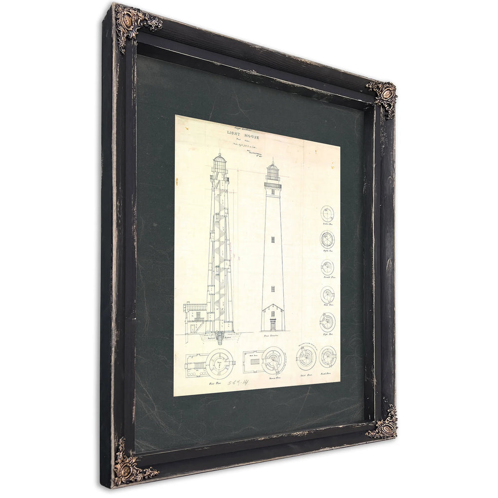 The Keepers Obsession Cape Lookout Lighthouse Blueprint — Ebony Framed Canvas Print | Bella Frye