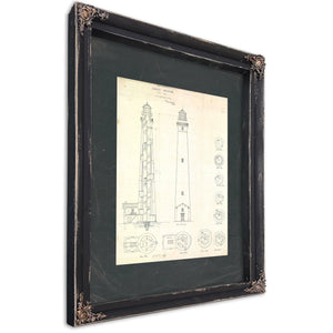 The Keepers Obsession Cape Lookout Lighthouse Blueprint — Ebony Framed Canvas Print | Bella Frye