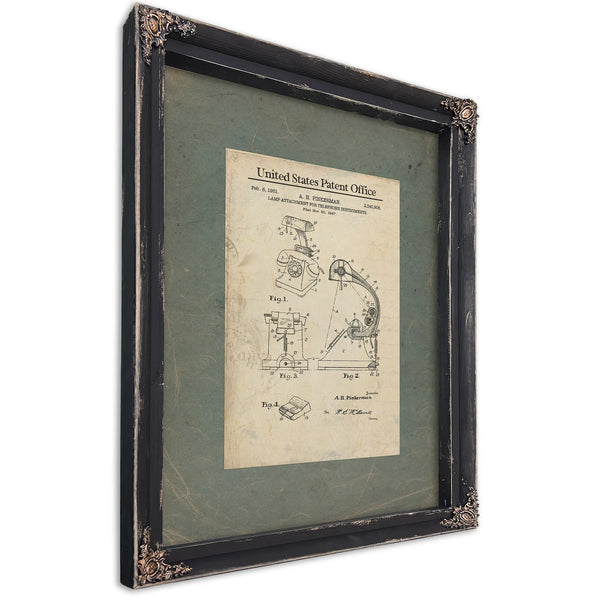 Us Patent No. 25498 Lamp Attachment for Telephone Instruments by a H Pinkerman (1951) — Ebony Framed Canvas Print | Bella Fry