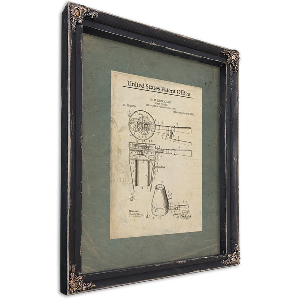 The Kazanjian Apparatus Patent Blueprint for the Modern Vanity — Ebony Framed Canvas Print | Bella Frye