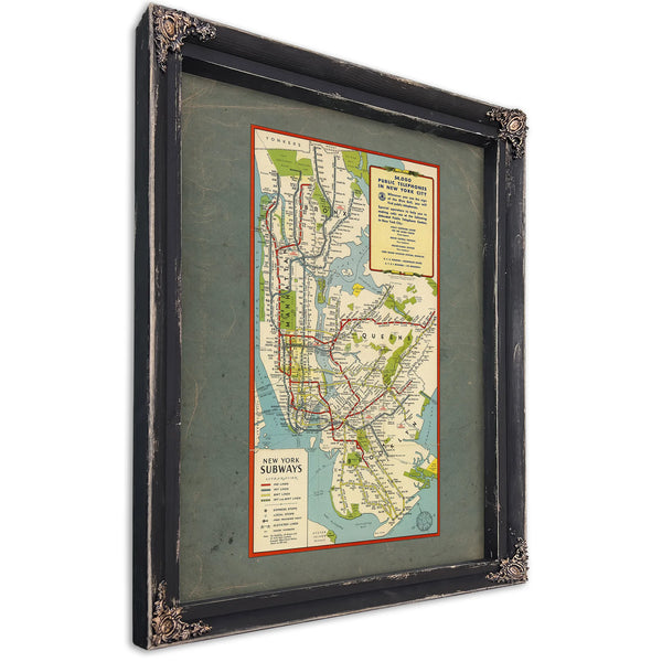 The Underground Arteries New York City Transit Map — Ebony Framed Canvas Print | Bella Frye