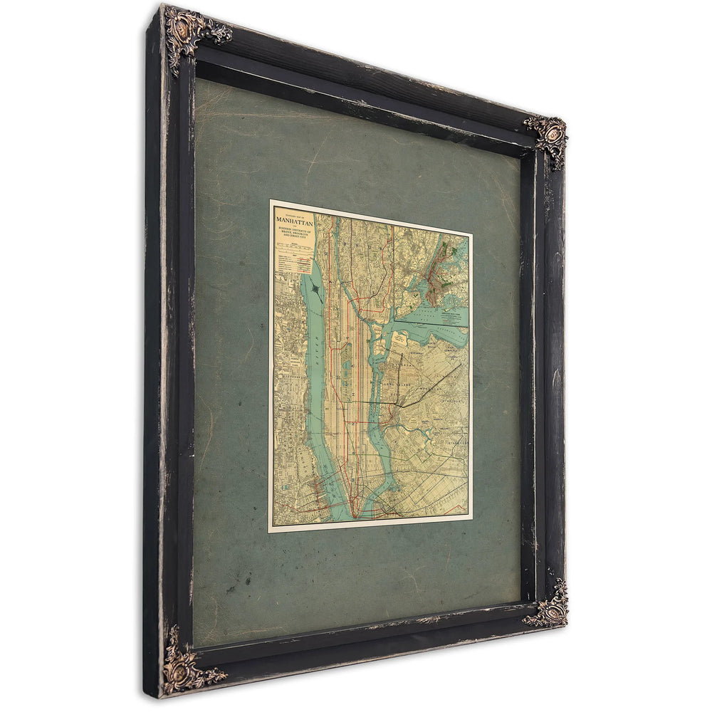 The Gilded Grid Manhattan's Veins of Commerce and Shadow — Ebony Framed Canvas Print | Bella Frye