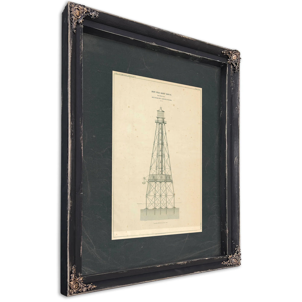 Coffins Patches Lighthouse Blueprint Maritime Architecture of the Florida Reef — Ebony Framed Canvas Print | Bella Frye