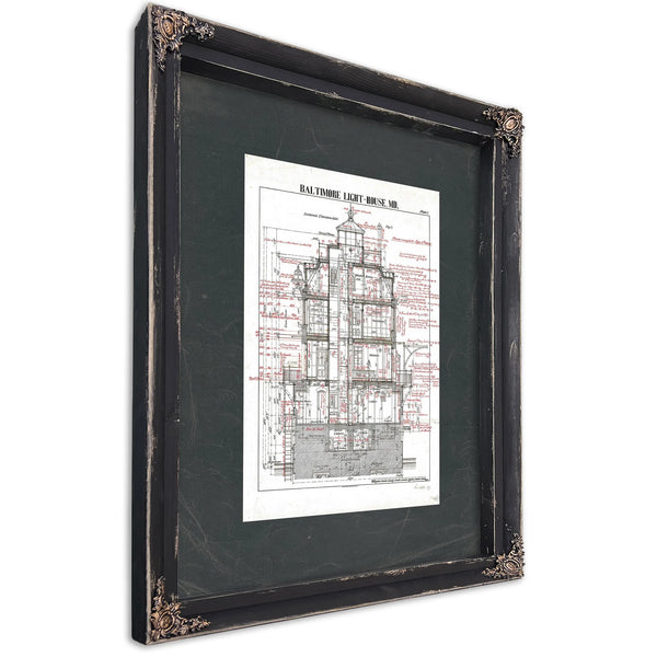 The Keepers Vigil Baltimore Lighthouse Architectural Cross Section — Ebony Framed Canvas Print | Bella Frye