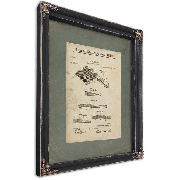 The Barbers Invention Patent Drawing of the Hair Cutters Comb — Ebony Framed Canvas Print | Bella Frye