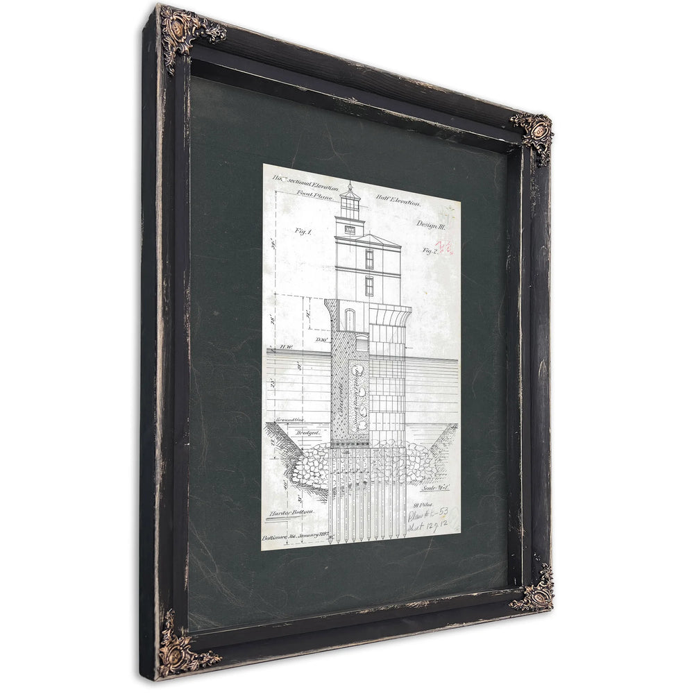 The Keepers Blueprint Chesapeake Bay Lighthouse Engineering Study — Ebony Framed Canvas Print | Bella Frye
