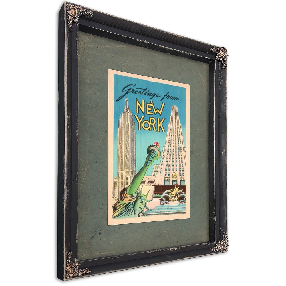 Lady Libertys Concrete Cosmos a Manhattan Postcard Relic — Ebony Framed Canvas Print | Bella Frye