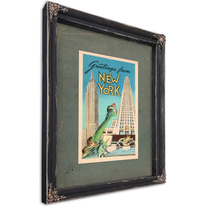 Lady Libertys Concrete Cosmos a Manhattan Postcard Relic — Ebony Framed Canvas Print | Bella Frye