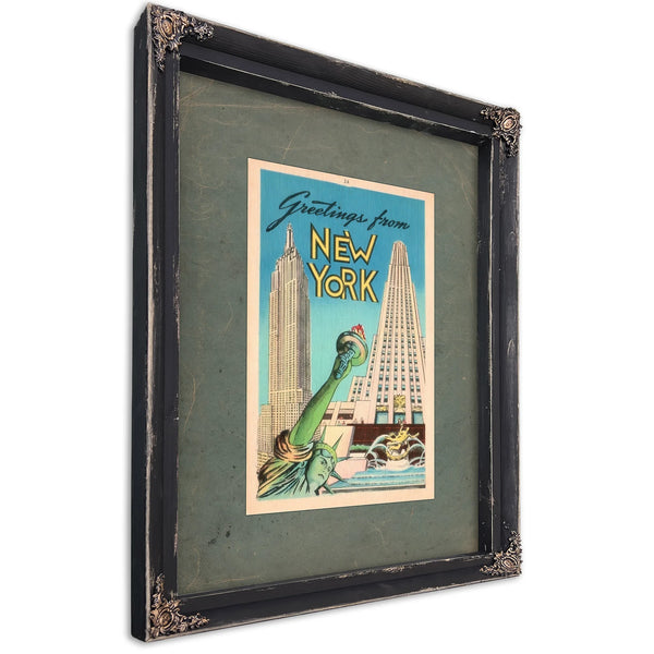Lady Libertys Concrete Cosmos a Manhattan Postcard Relic — Ebony Framed Canvas Print | Bella Frye