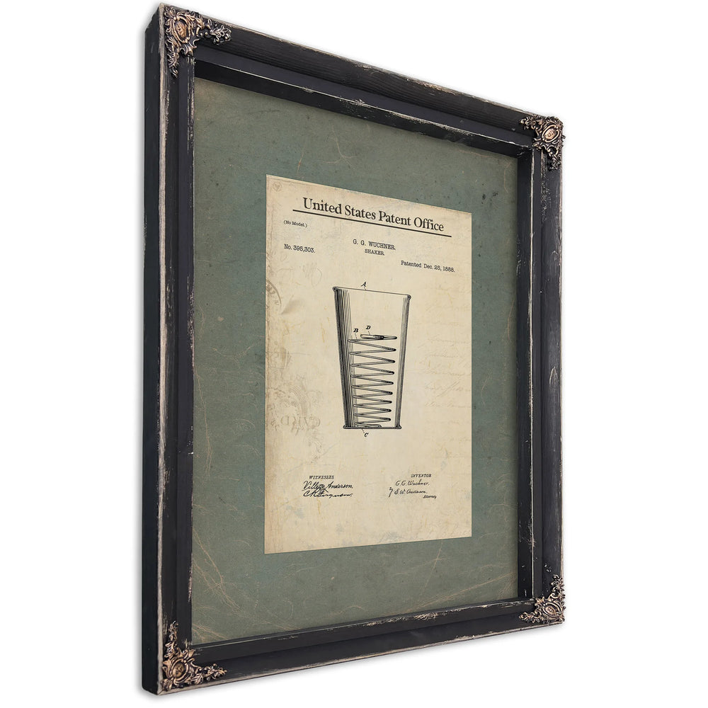 The Wuchner Shaker Patent Victorian Cocktail Apparatus Blueprint — Ebony Framed Canvas Print | Bella Frye