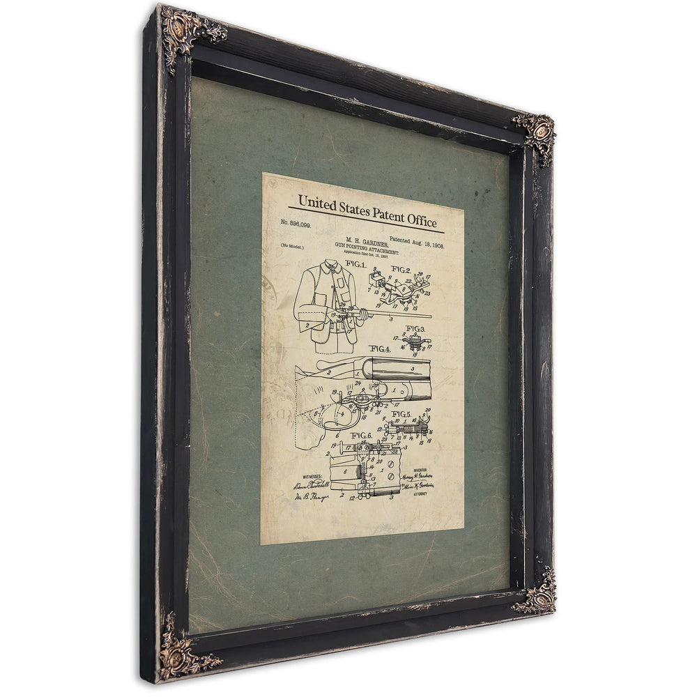 Us Patent No. 89699 Gun Pointing Attachment by Mh Gardner 198 — Ebony Framed Canvas Print | Bella Frye