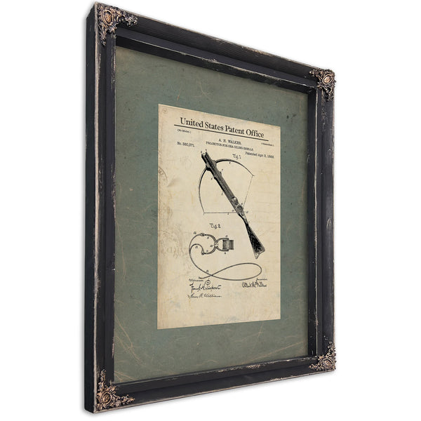 Us Patent No. 38371 Projector for Sea Oiling Shells by Ah Walker April 3 1888 — Ebony Framed Canvas Print | Bella Frye