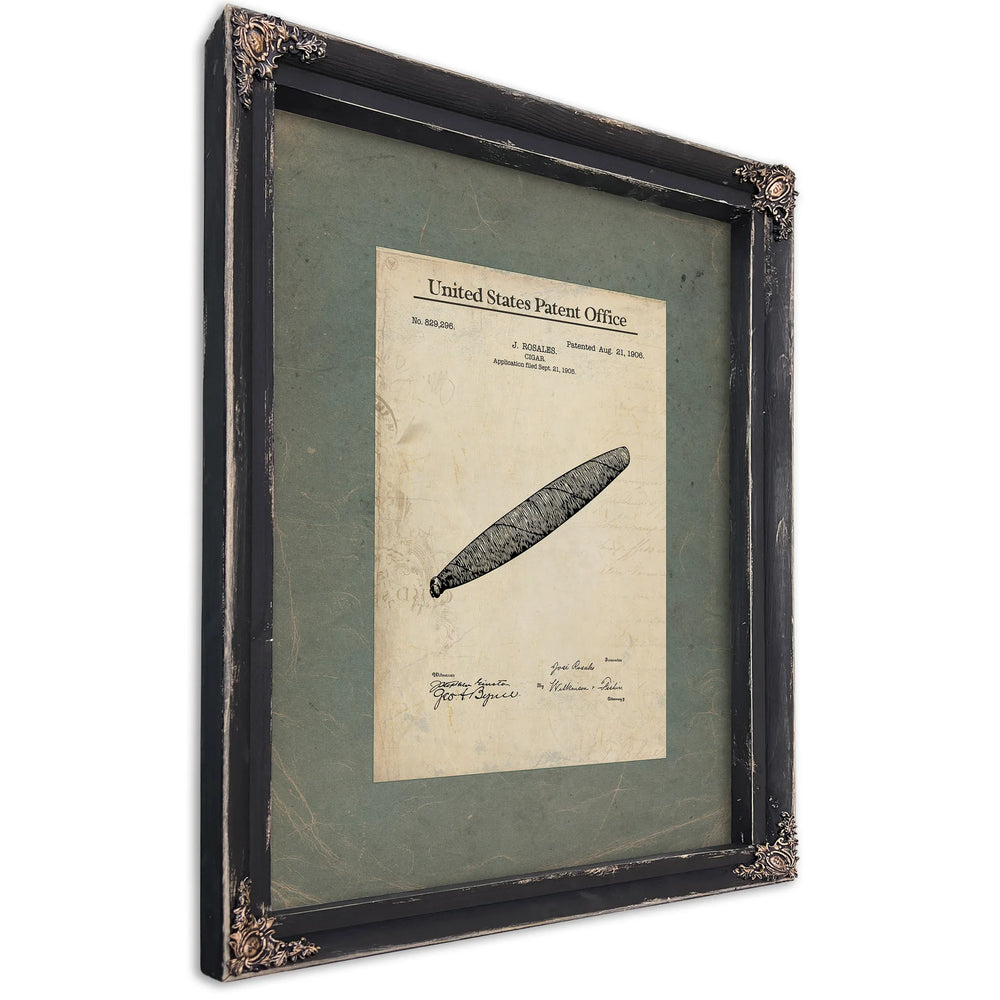 The Rosales Cigar Patent of 196 — Ebony Framed Canvas Print | Bella Frye