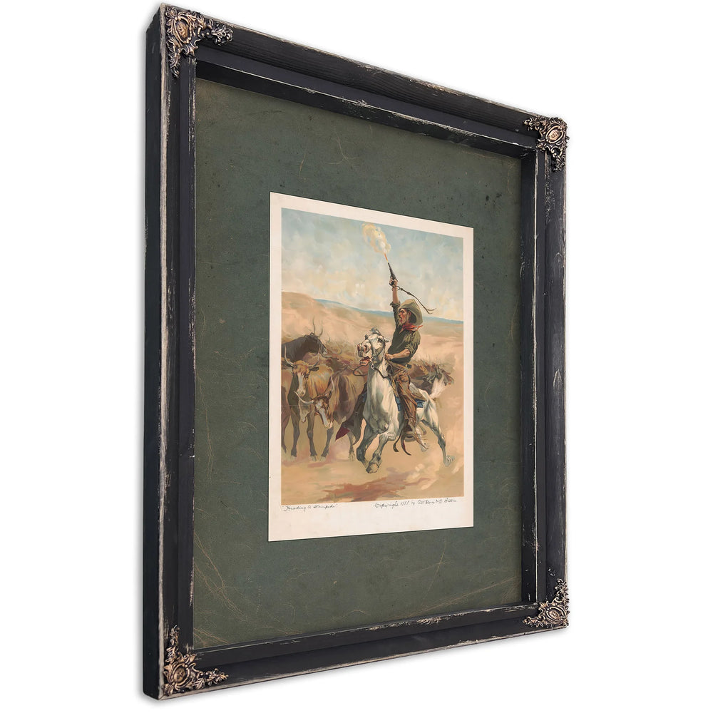 Heading a Stampede 1888 — Ebony Framed Canvas Print | Bella Frye