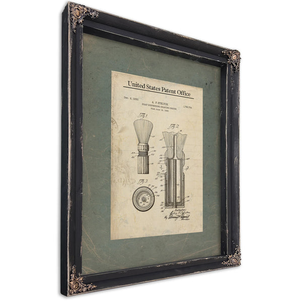 The Gentlemans Ritual — Stelton Shaving Brush Patent — Ebony Framed Canvas Print | Bella Frye