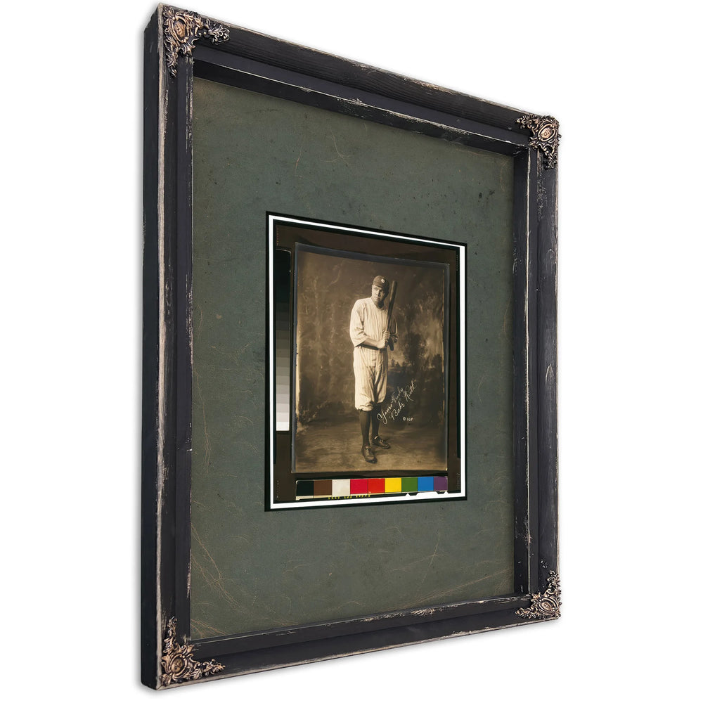 Babe Ruth Full Length Portrait Standing Facing Slightly Left in Baseball Uniform 1 — Ebony Framed Canvas Print | Bella Frye