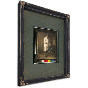 Babe Ruth Full Length Portrait Standing Facing Slightly Left in Baseball Uniform 1 — Ebony Framed Canvas Print | Bella Frye