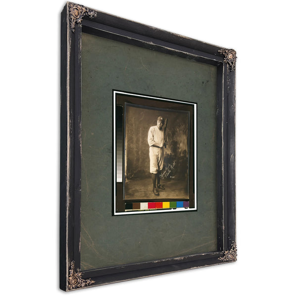Babe Ruth Full Length Portrait Standing Facing Slightly Left in Baseball Uniform 1 — Ebony Framed Canvas Print | Bella Frye