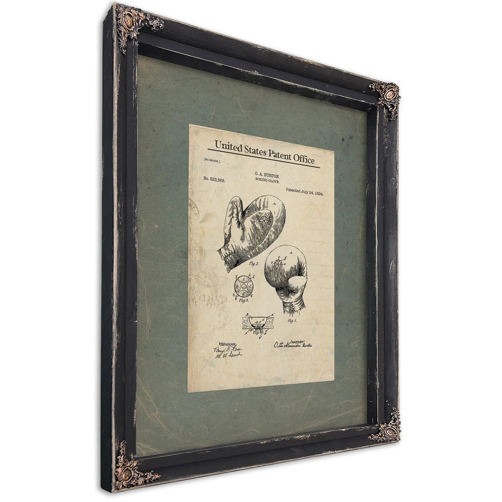 Us Patent No. 523568 Boxing Glove by Oa Burton July 24 1894 — Ebony Framed Canvas Print | Bella Frye