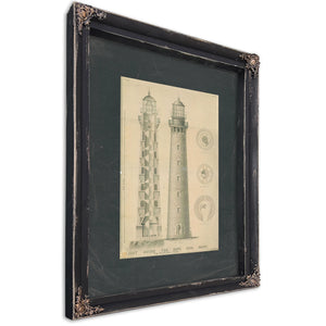 The Keepers Vigil Cape Ann Lighthouse Blueprint — Ebony Framed Canvas Print | Bella Frye