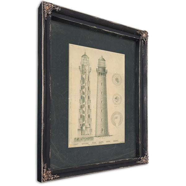 The Keepers Vigil Cape Ann Lighthouse Blueprint — Ebony Framed Canvas Print | Bella Frye
