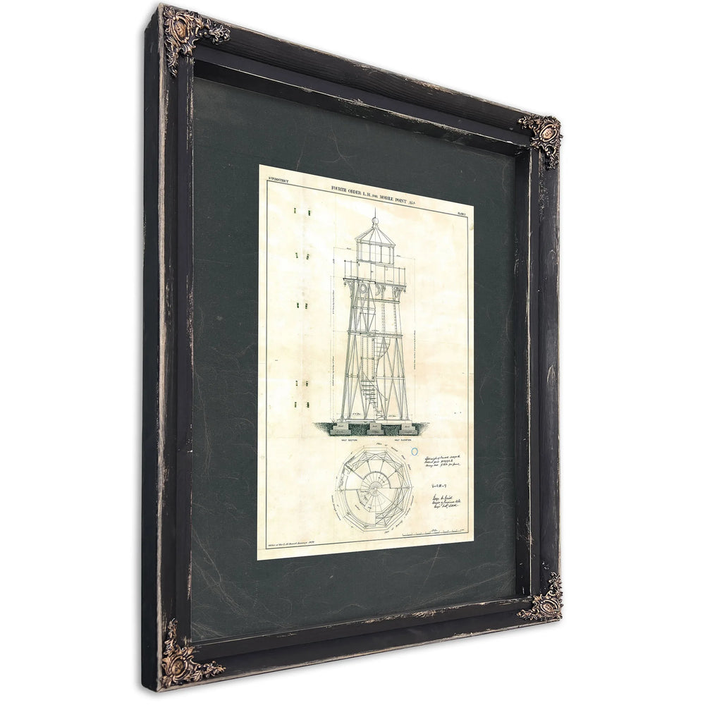 The Keepers Blueprint Mobile Point Light Station Engineering Schematic — Ebony Framed Canvas Print | Bella Frye