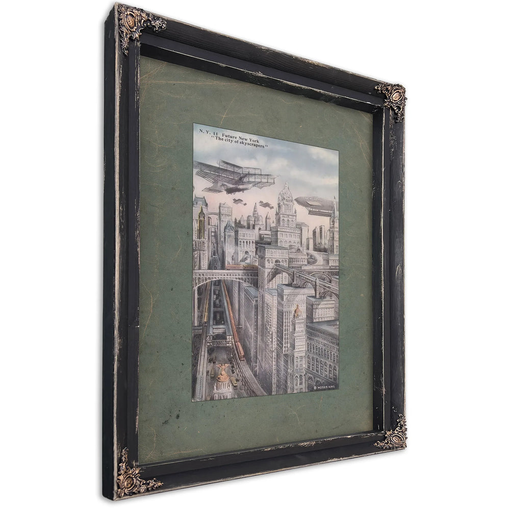 Tomorrows Metropolis a Prophecy in Steel and Sky — Ebony Framed Canvas Print | Bella Frye