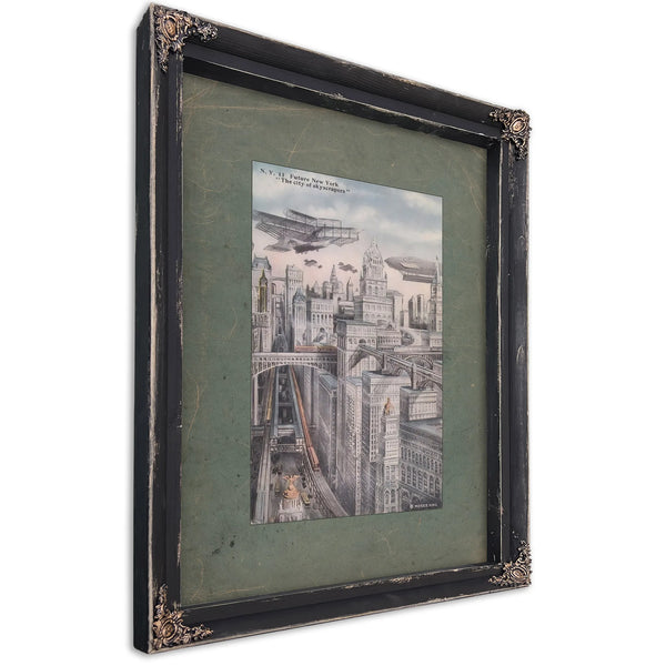 Tomorrows Metropolis a Prophecy in Steel and Sky — Ebony Framed Canvas Print | Bella Frye