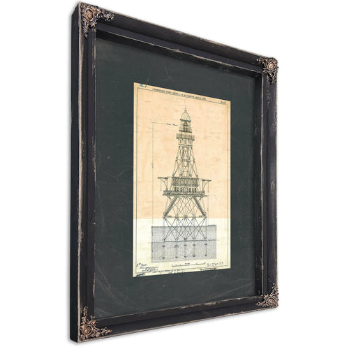 The Sabine Bank Light Station Blueprint a Monument to Maritime Solitude — Ebony Framed Canvas Print | Bella Frye