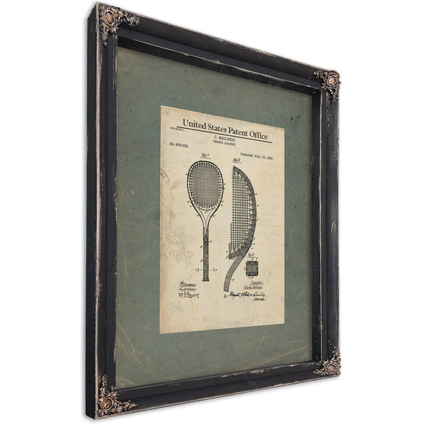 Us Patent No. 455632 Tennis Racket by C Mailings July 12 1891 — Ebony Framed Canvas Print | Bella Frye