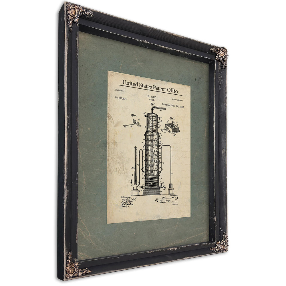 The Hinz Distillation Apparatus Patent Blueprint of Forbidden Spirits — Ebony Framed Canvas Print | Bella Frye