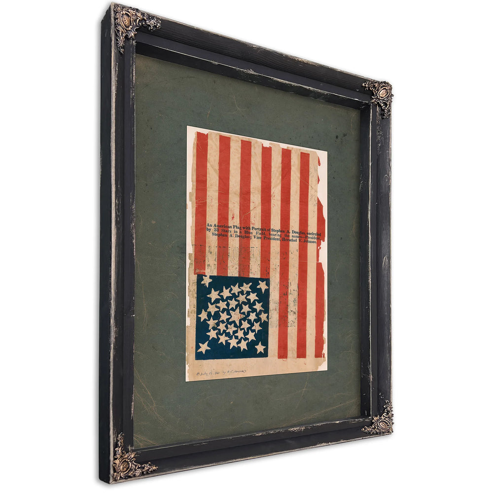 American Flag Campaign Banner for Stephen a Douglas and Herschel V Johnson 186 — Ebony Framed Canvas Print | Bella Frye