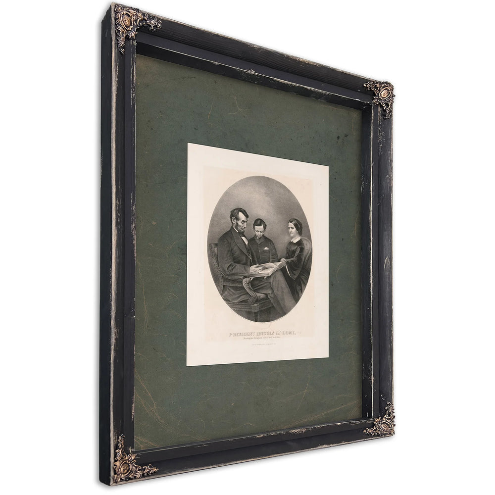 President Lincoln at Home Reading the Scriptures to His Wife and Son 1865 — Ebony Framed Canvas Print | Bella Frye
