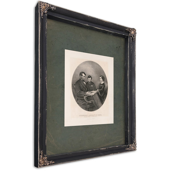 President Lincoln at Home Reading the Scriptures to His Wife and Son 1865 — Ebony Framed Canvas Print | Bella Frye