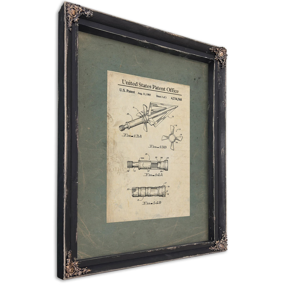 US Patent No. 4534568 Broadhead Arrow Point (sheet 3 of 3) August 13 1985 — Ebony Framed Canvas Print | Bella Frye