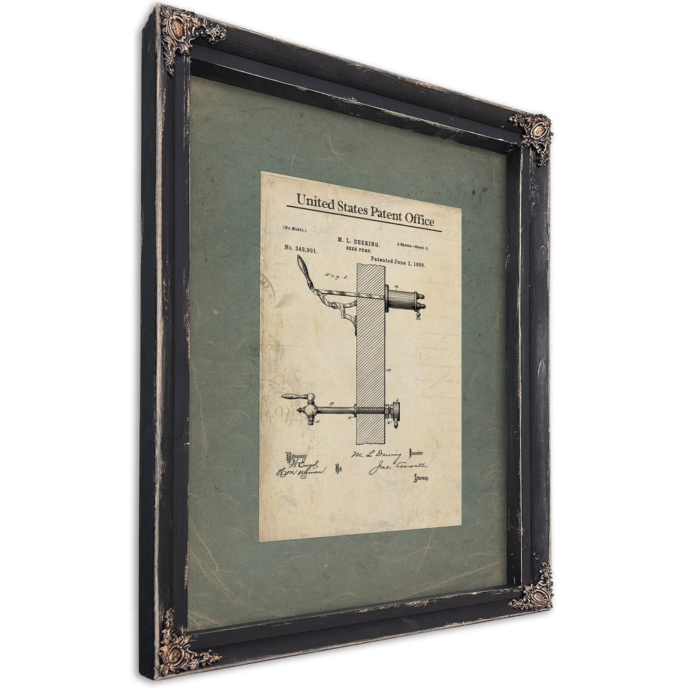The Deering Beer Pump Patent a Victorian Apparatus for the Dispensation of Spirits — Ebony Framed Canvas Print | Bella Frye