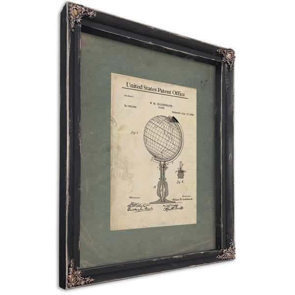The Cartographers Meridian — Patent Globe of Goldthwaite 1888 — Ebony Framed Canvas Print | Bella Frye