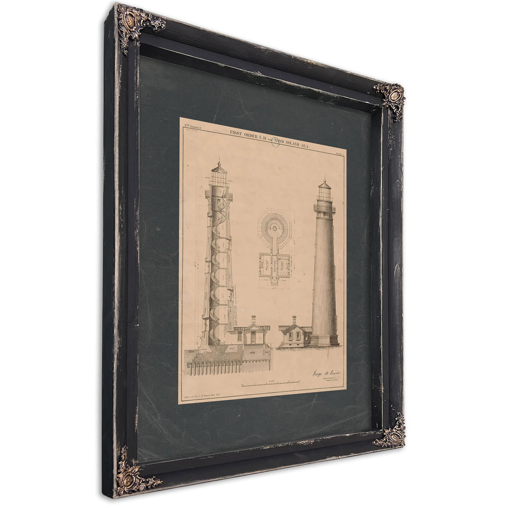 Sand Island Light Station Blueprint 8th District Sentinel — Ebony Framed Canvas Print | Bella Frye