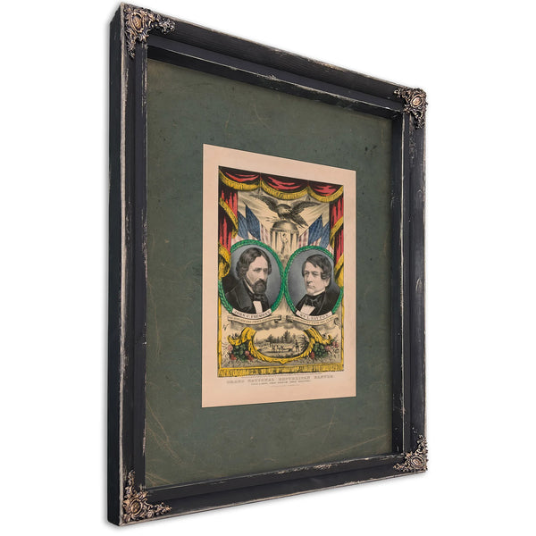 Grand National Republican Banner_ Free Labor Free Speech Free Territory 1856 — Ebony Framed Canvas Print | Bella Frye