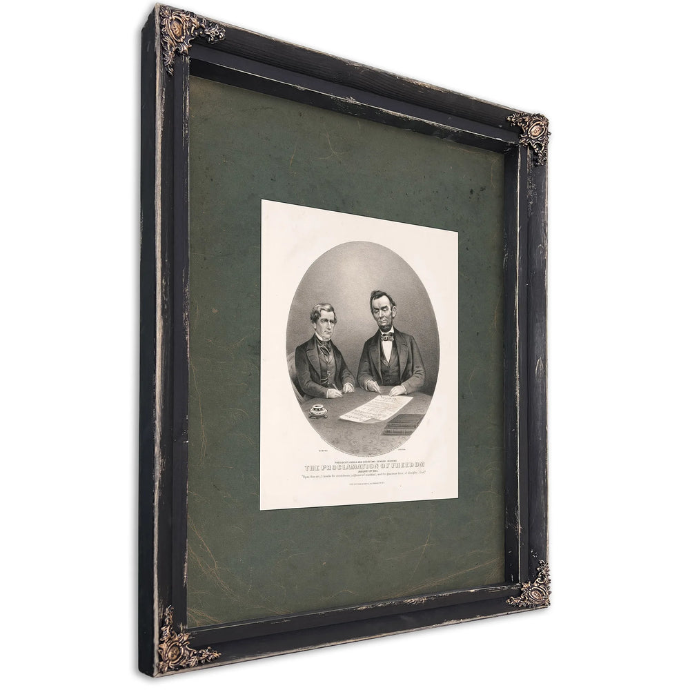 President Lincoln and Secretary Seward Signing the Proclamation of Freedom January 1st 1863 1865 — Ebony Framed Canvas Print 