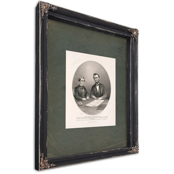 President Lincoln and Secretary Seward Signing the Proclamation of Freedom January 1st 1863 1865 — Ebony Framed Canvas Print 