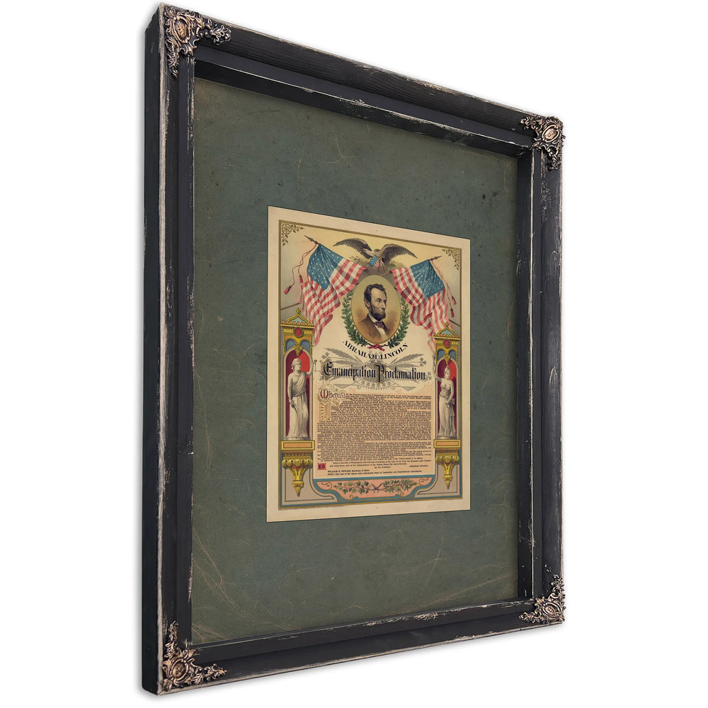 Abraham Lincoln and His Emancipation Proclamation 1888 — Ebony Framed Canvas Print | Bella Frye